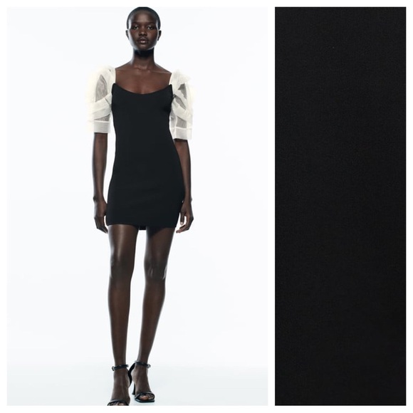 NWT. Zara Black/Cream Knitted Mini Dress with Contrasting Details. Size S. - Picture 1 of 12